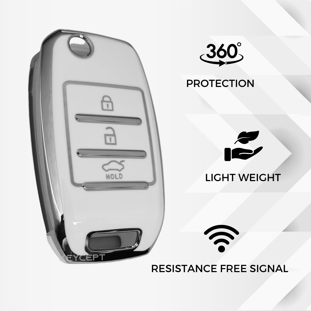 kia seltos sonet tpu white silver keycover case keychain