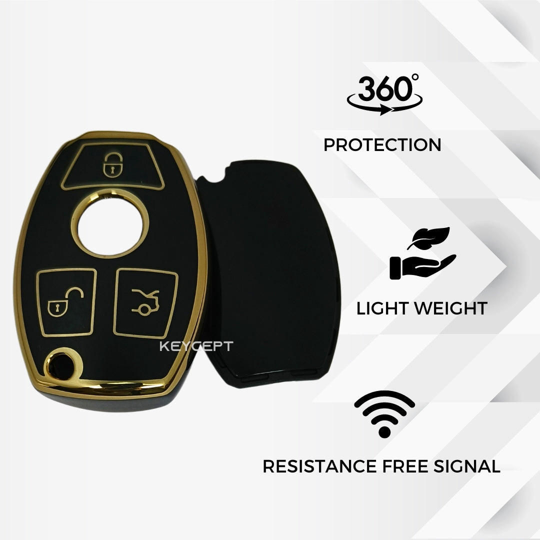 mercedes benz 3b smart tpu black gold key case keychain