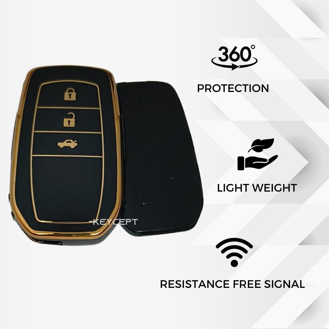 toyota innova crysta fortuner 3 button smart tpu black gold key cover keychain