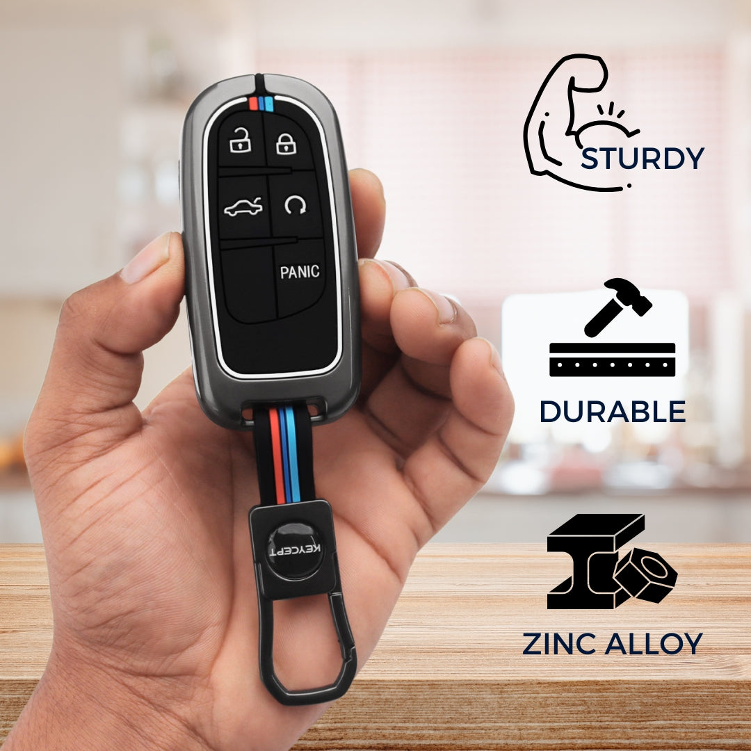 Keycept Metal Alloy Car Key Cover for Jeep Meridian, Compass, Trailhawk 5 Button Smart Key with keychain (Type M1)