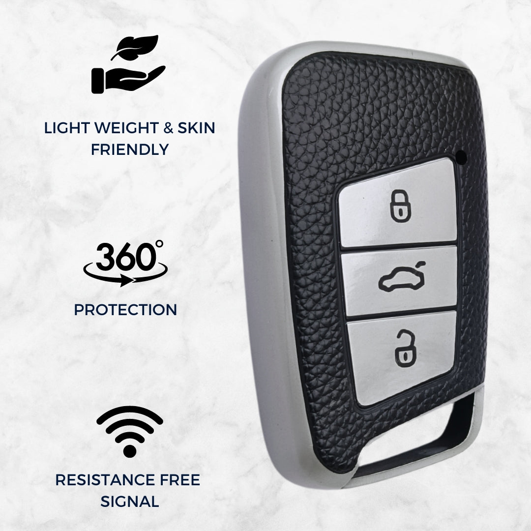 Skoda/Volkswagen TPU (Artificial) Leather Key Cover with Keychain. (Type 5)