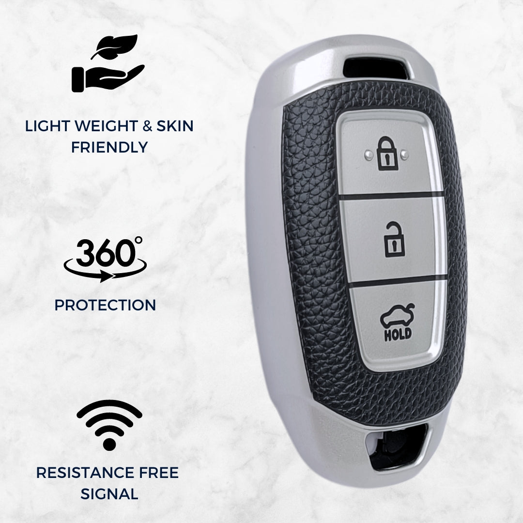 Hyundai TPU (Artificial) Leather Key Cover and Keychain. (Type 5)