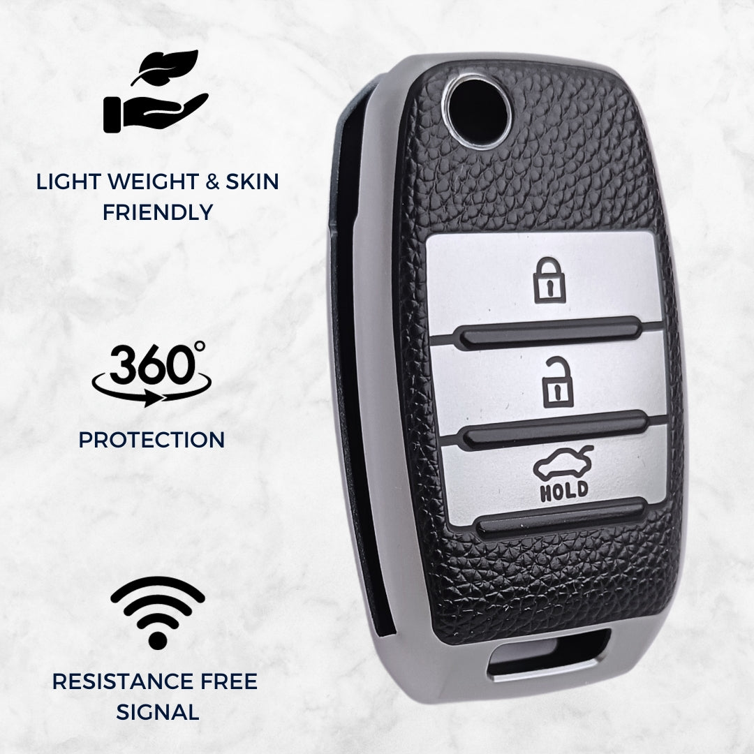 Kia TPU Leather Key Cover with Keychain. (Type 1)