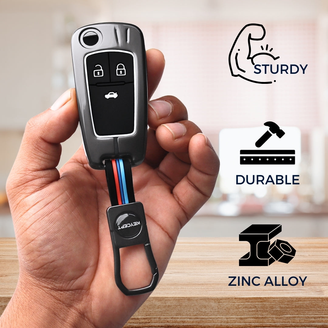 Keycept Metal Alloy Car Key Cover for Chevrolet Cruze | Beat | Avio | Spark 3 Button Flip Key Only with keychain (Type M1)