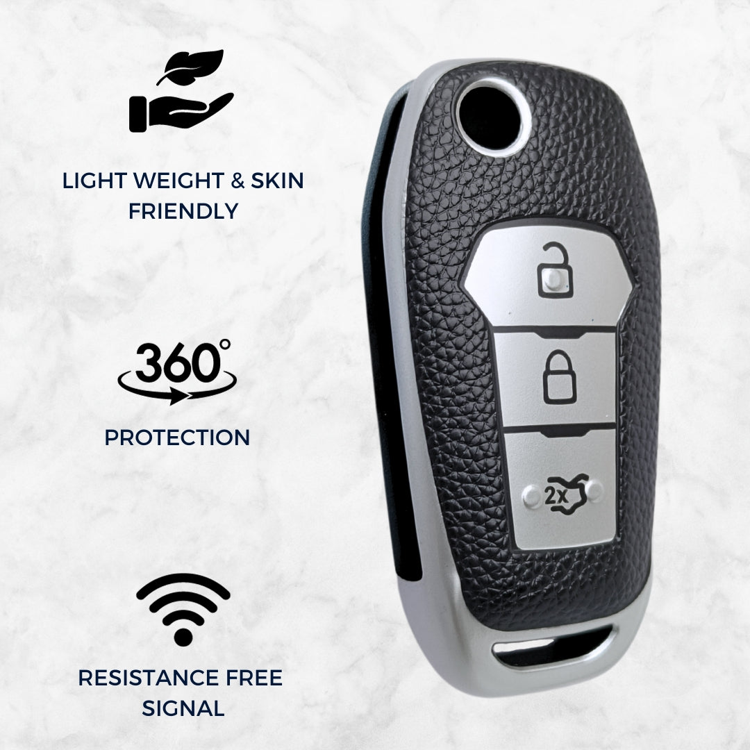 Ford TPU Leather Key Cover with Keychain. (Type 1)