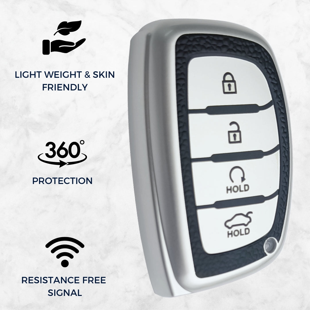 Hyundai TPU (Artificial) Leather Key Cover and Keychain. (Type 5)