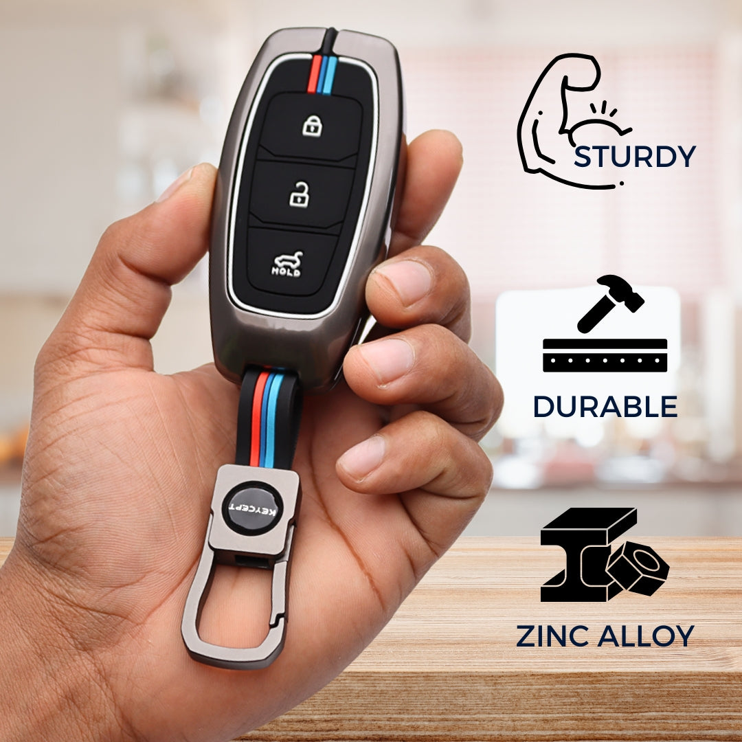 Hyundai Metal Alloy Key Cover with Keychain (Type M1)