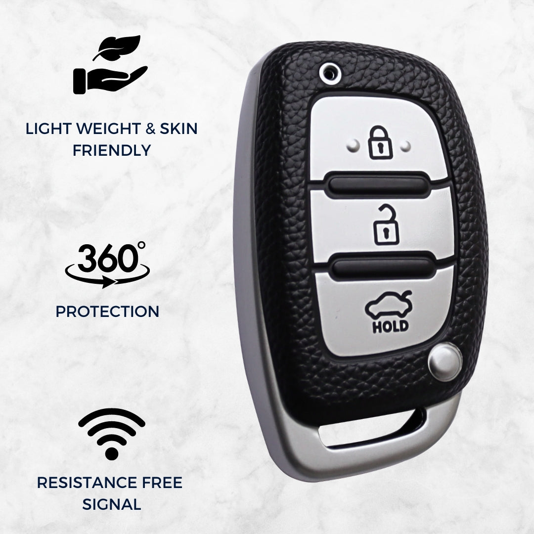 Hyundai TPU (Artificial) Leather Key Cover with Keychain (Type 5)