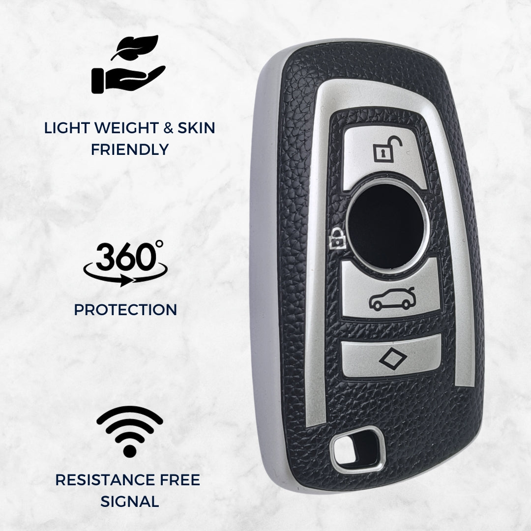 BMW TPU Leather Key Cover With Keychain. (Type 2)