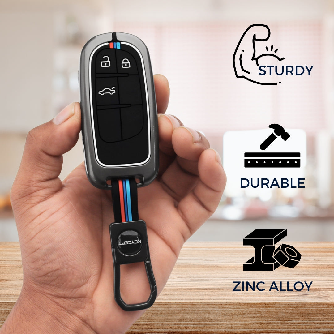Keycept Metal Alloy Car Key Cover for Jeep Meridian, Compass, Trailhawk 3 Button Smart Key with keychain (Type M1)