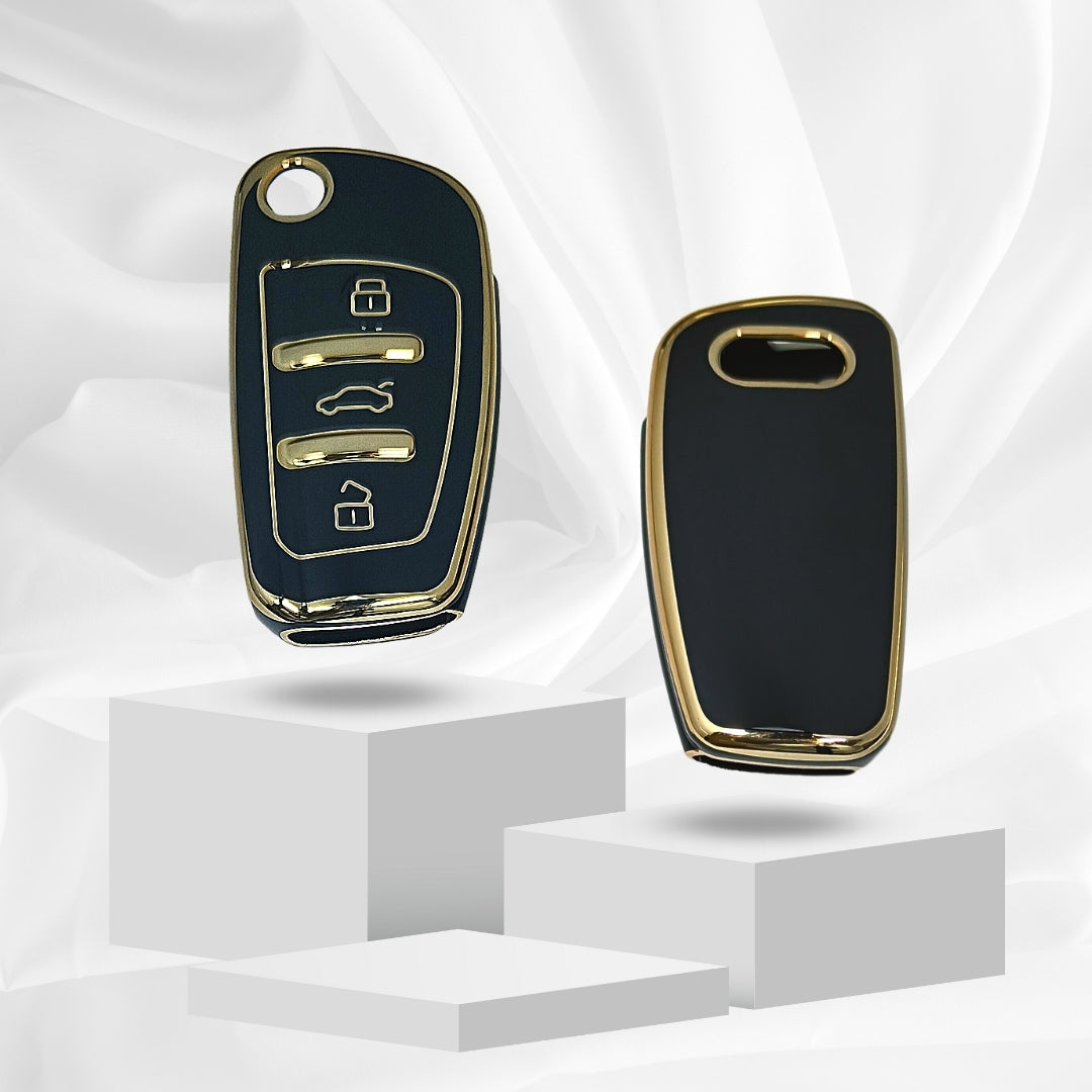 Black Gold Line TPU Key Cover for Audi A1, A3, A6, Q2, Q3, Q7, TT, TTS, R8, S3, S6, RS 3 button flip key