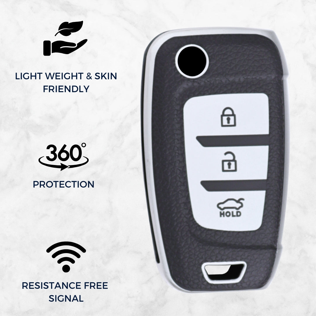 Hyundai TPU Leather Key Cover with Keychain (Type 2)