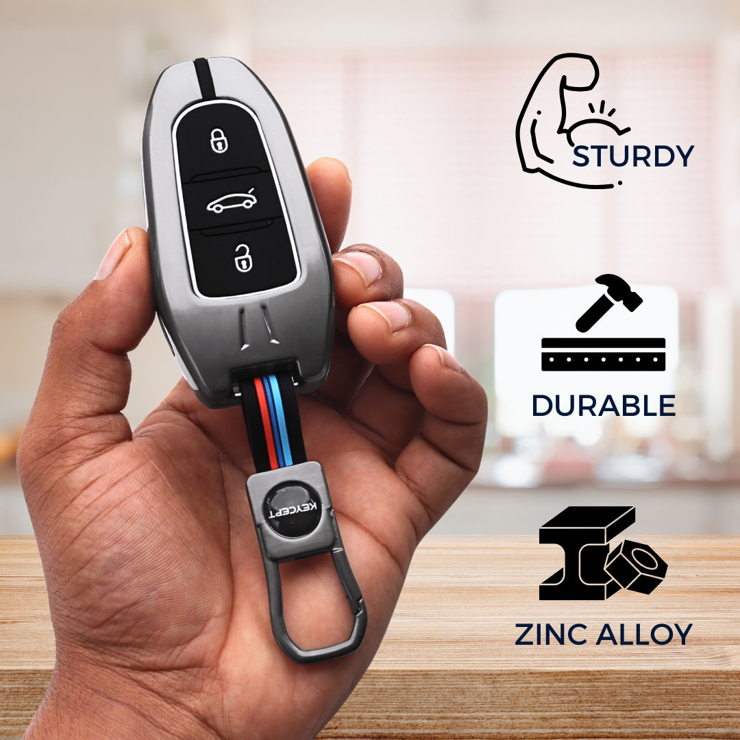 Keycept Metal Alloy Car Key Cover for Citroen C5 Aircross 3 Button Smart Key with keychain (Type M1)