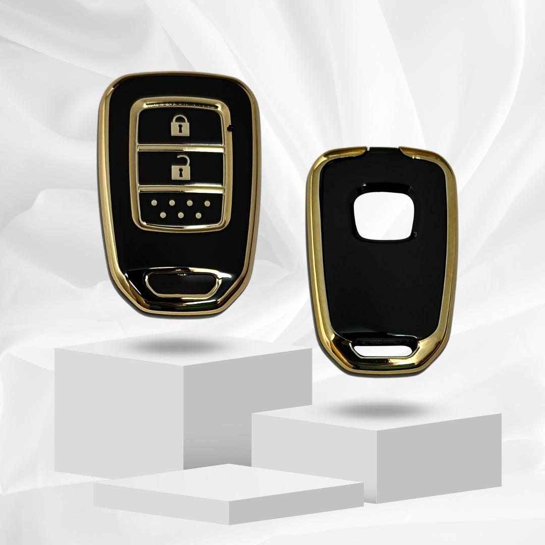 honda city jazz amaze 2 button remote tpu black gold key cover case keychain