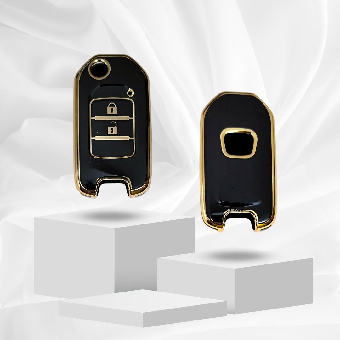 honda city wr-v 2 button flip tpu black gold key cover keychain