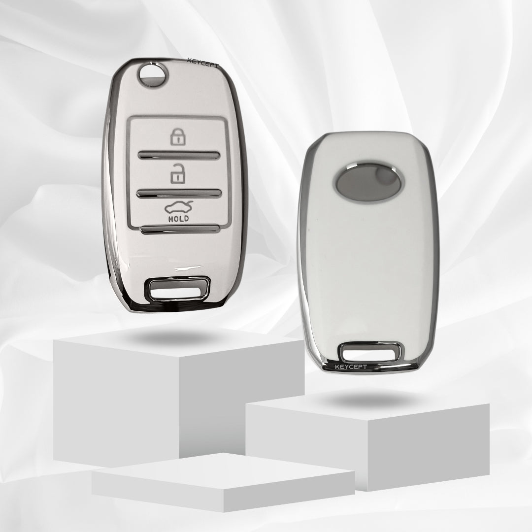 kia seltos sonet tpu white silver keycover key case keychain