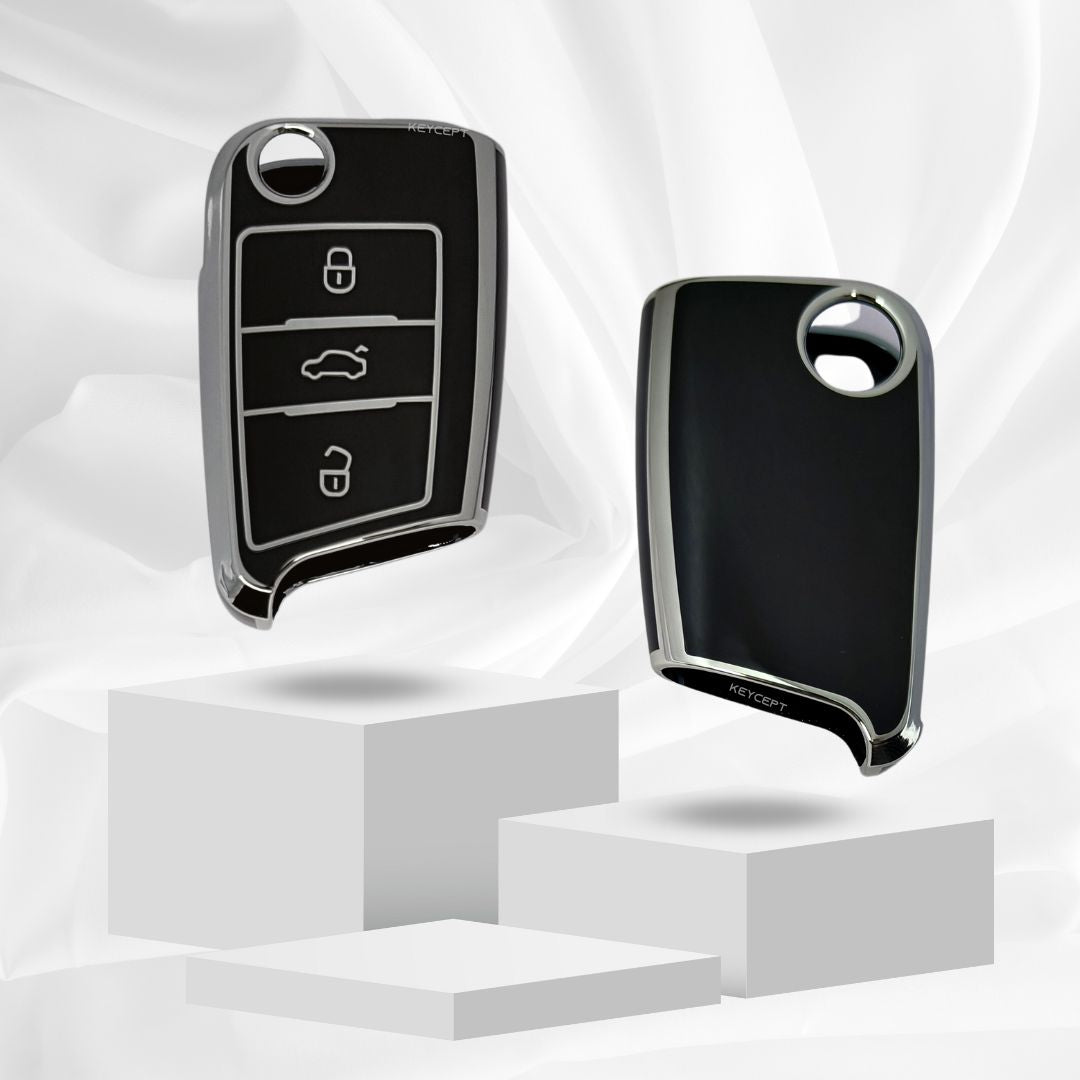 skoda kushaq octavia slavia kodiaq flip tpu black silver key case keychain