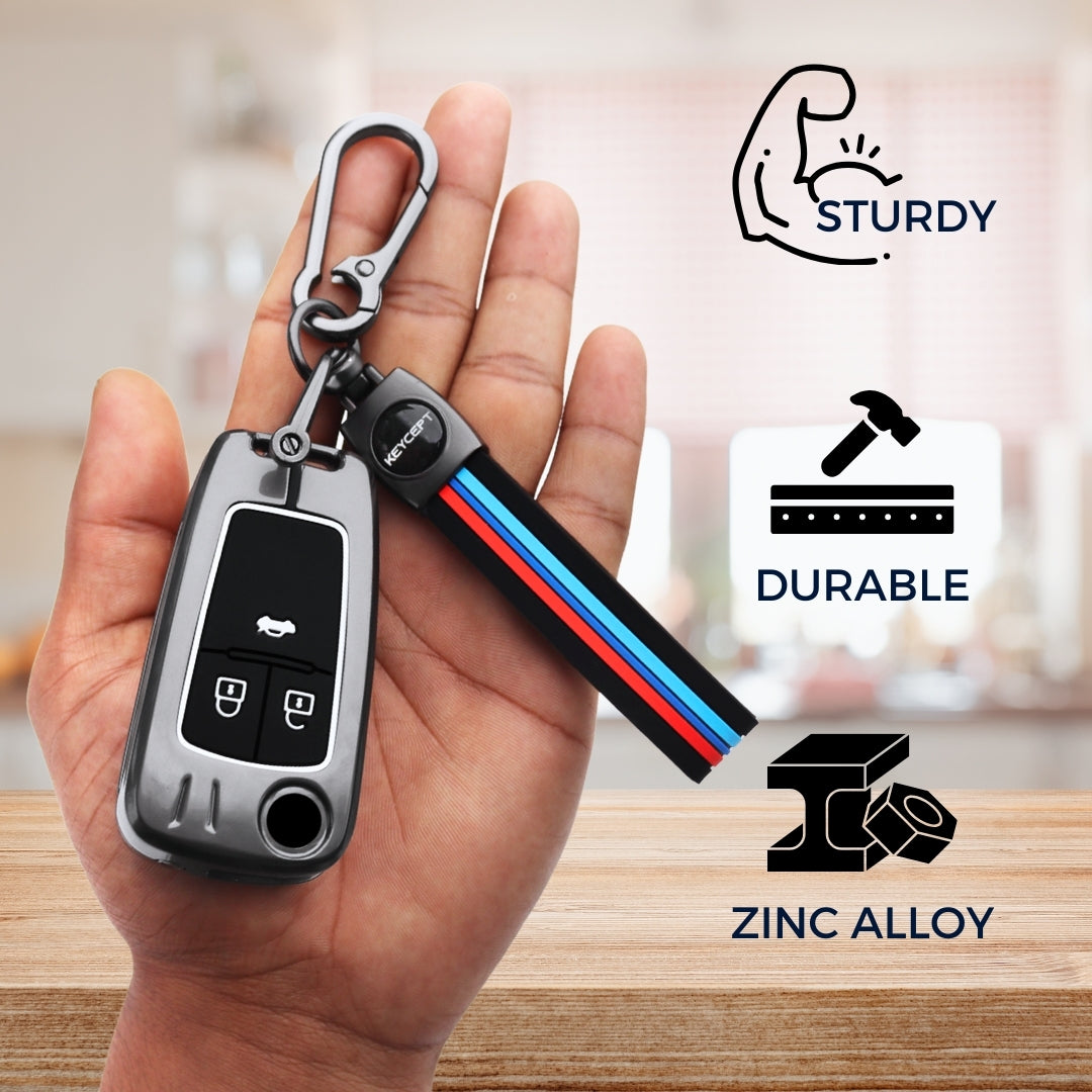 Keycept Metal Alloy Car Key Cover for Chevrolet Cruze | Beat | Avio | Spark 3 Button Flip Key Only with keychain (Type M2)