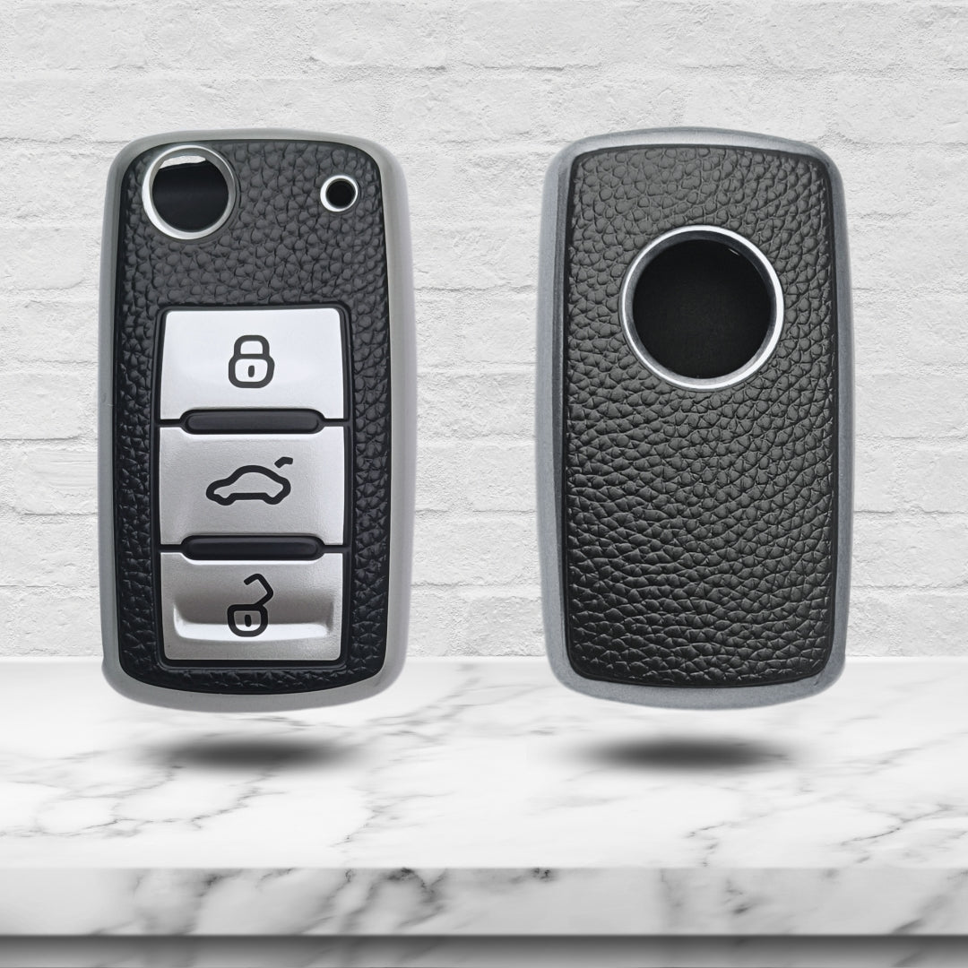 Skoda/ Volkswagen TPU (Artificial) Leather Key Cover with Keychain. (Type 7)