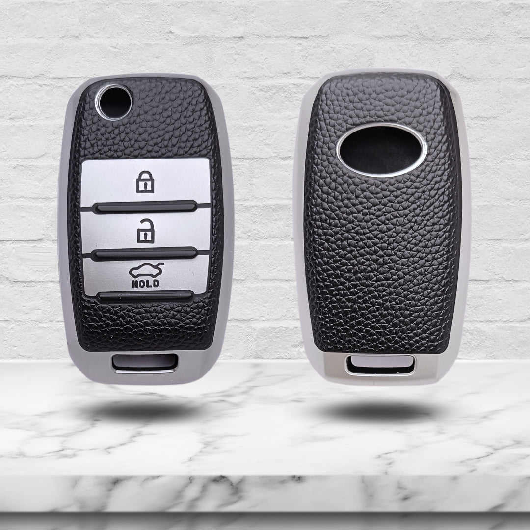Kia TPU Leather Key Cover with Keychain. (Type 2)