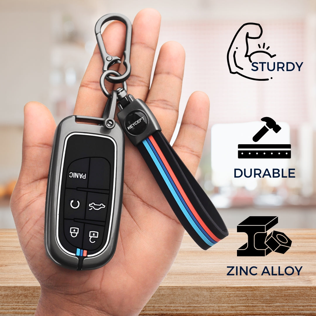 Keycept Metal Alloy Car Key Cover for Jeep Meridian, Compass, Trailhawk 5 Button Smart Key with keychain (Type M2)