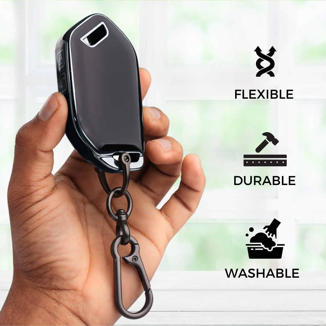 Keycept Silver Line TPU Car Key Cover for Kia Syros, EV6, EV9 4 Button smart key with keychain (Type K1)