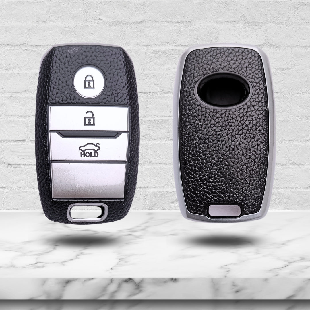Kia TPU Leather Key Cover with Keychain. (Type 1)