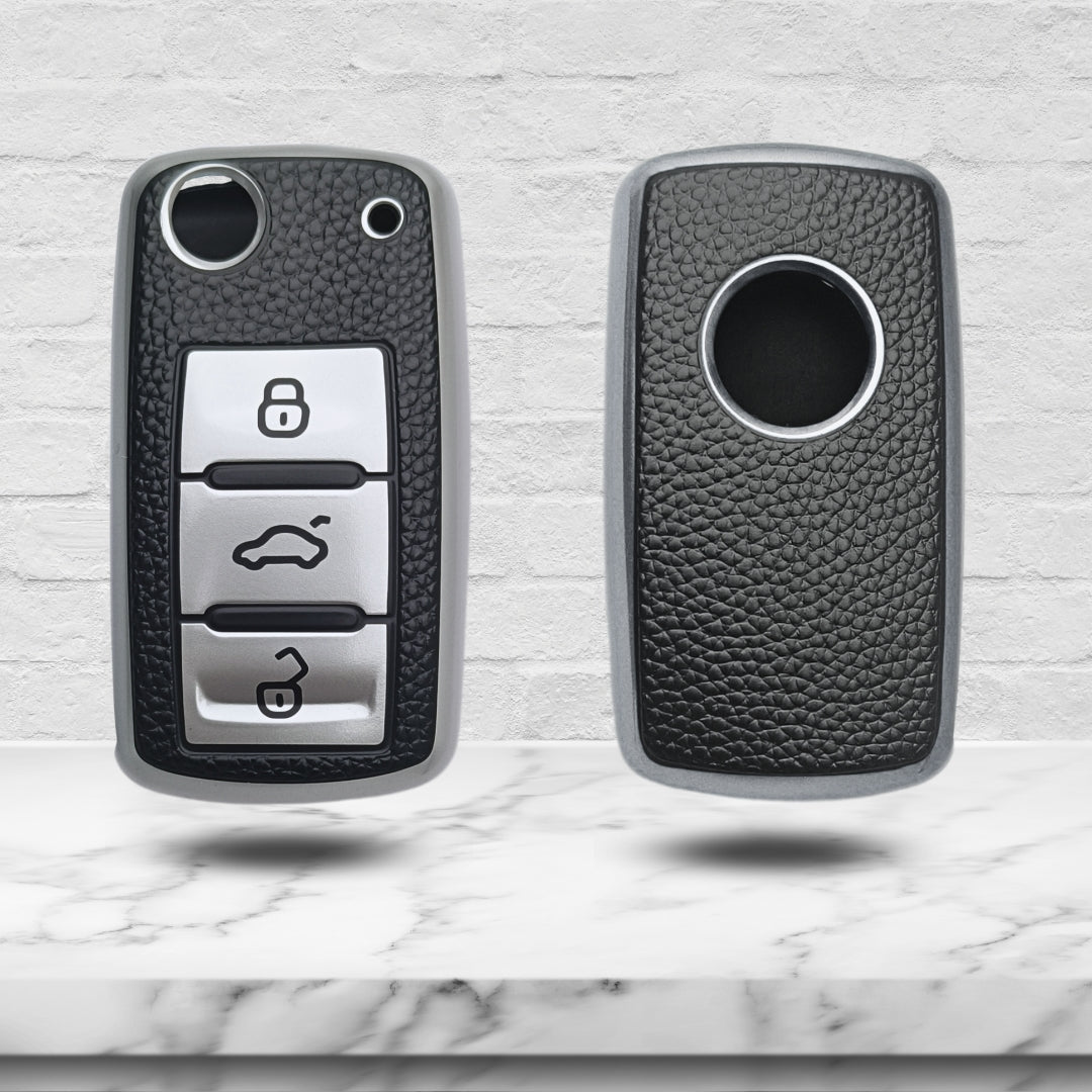 Skoda/ Volkswagen TPU Leather Key Cover with Keychain. (Type 1)