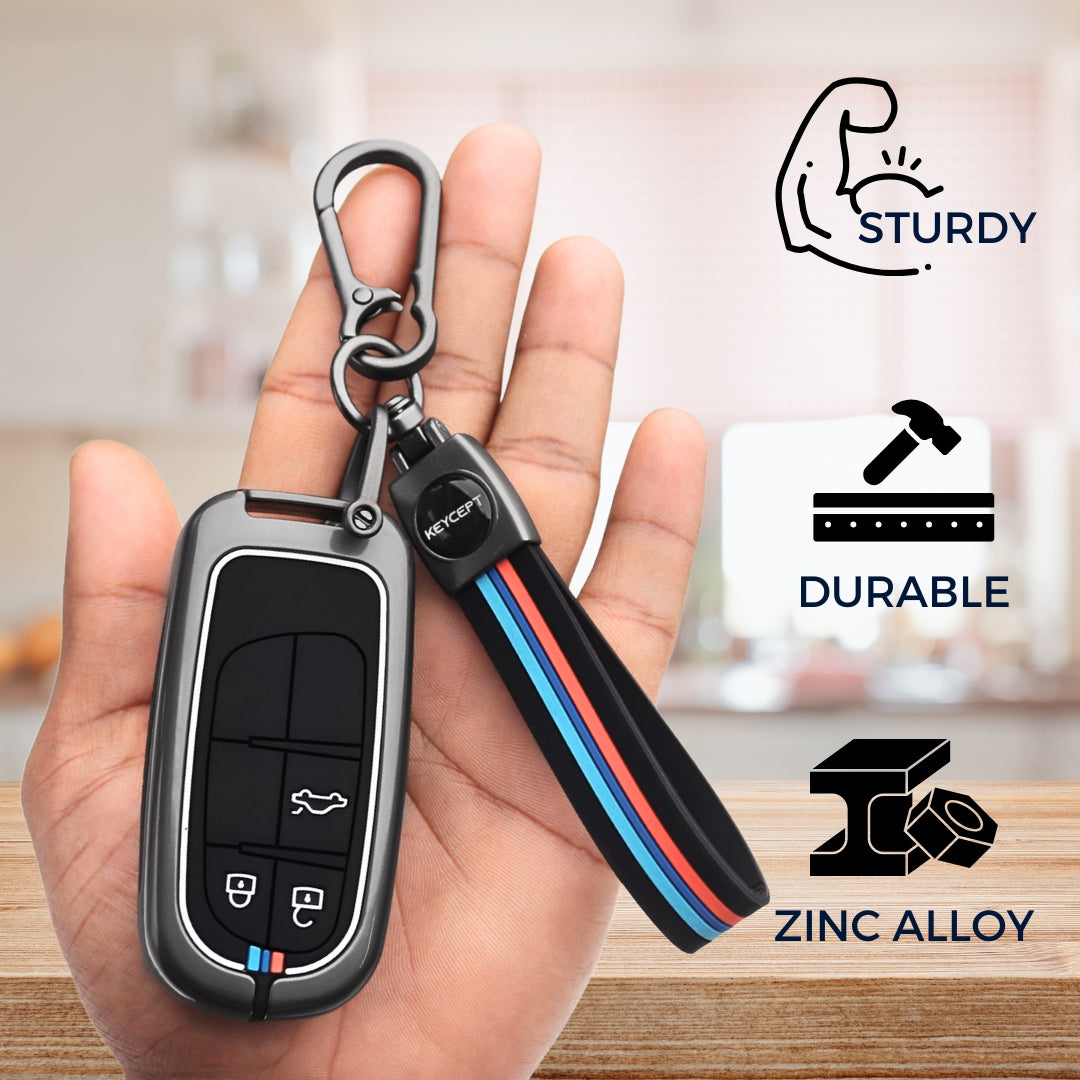 Keycept Metal Alloy Car Key Cover for Jeep Meridian, Compass, Trailhawk 3 Button Smart Key with keychain (Type M2)