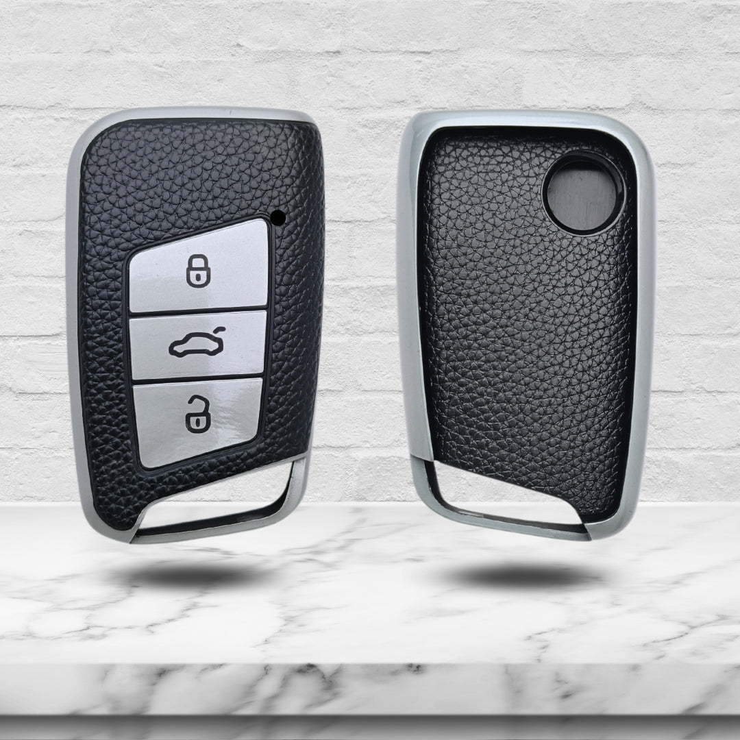Skoda/Volkswagen TPU (Artificial) Leather Key Cover with Keychain. (Type 6)