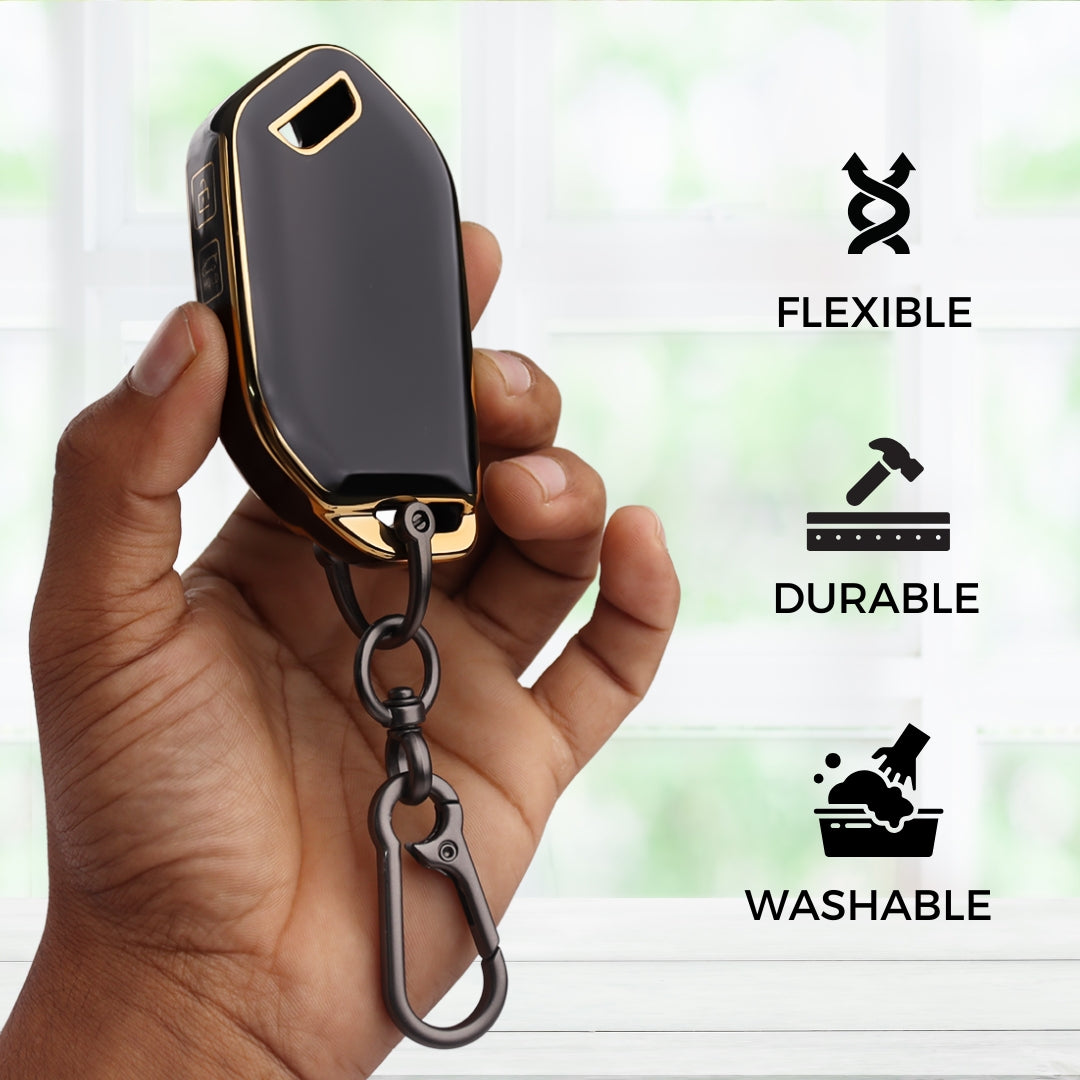 Keycept Gold Line TPU Car Key Cover for Kia Syros, EV6, EV9 4 Button smart key with keychain (Type K1)