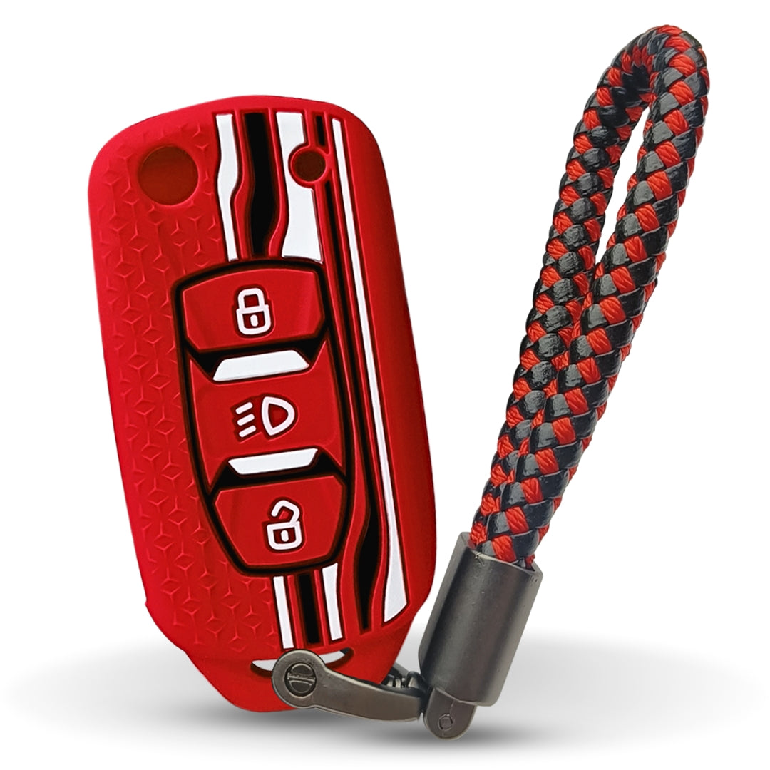 Red TriStar Silicone Key Cover for Tata Tigor, Bolt, Nexon, Hexa, Zest, Tiago, Punch, Safari, Altroz, Storme 3 button Flip Key with Keychain