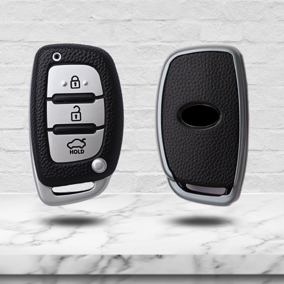 Hyundai TPU (Artificial) Leather Key Cover with Keychain (Type 4)