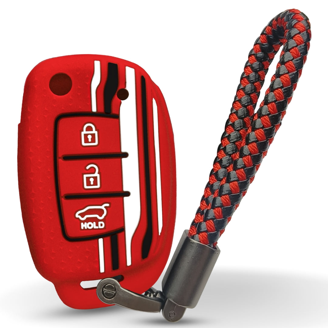 Keycept Tristar Silicone Car Key Cover for Hyundai Creta, Venue, Aura, i20, Grand i10 Nios, Xcent 3 Button Flip Key with Keychain (Type K6)