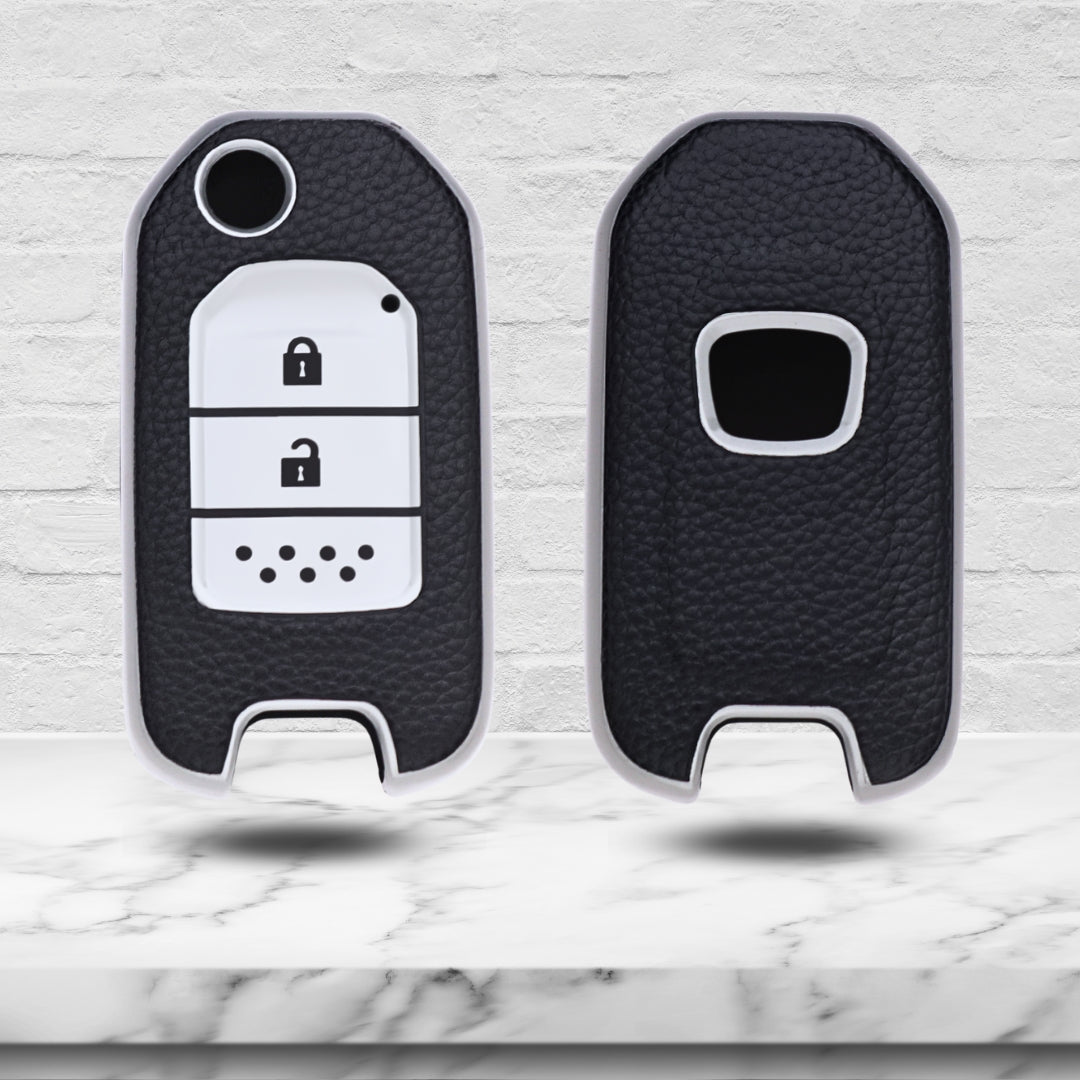 Keycept TPU Leather Car Key Cover for Honda City, WR-V 2 Button Flip Key with keychain (Type K7)