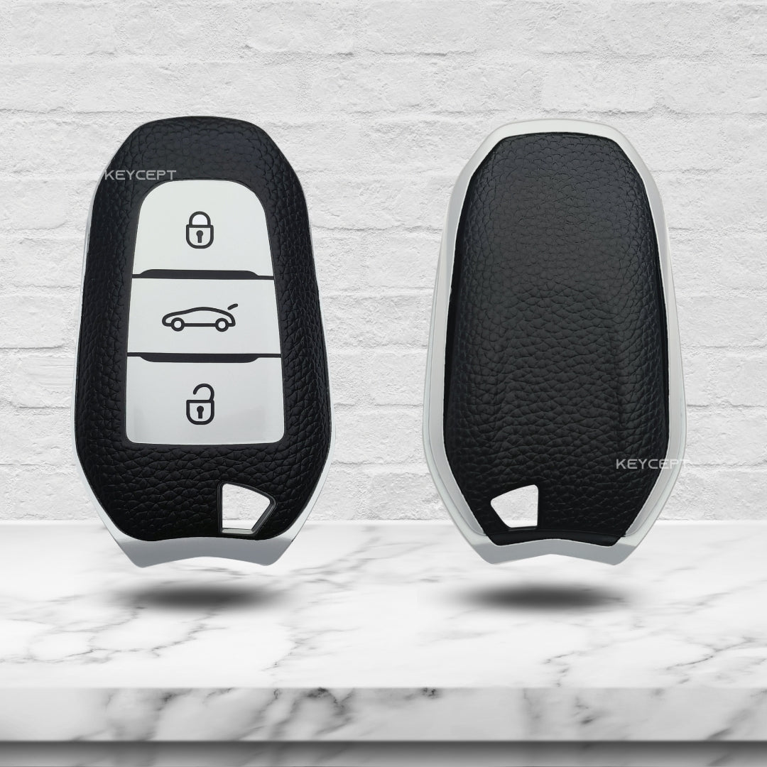 Citroen TPU (Artificial) Leather Key Cover with Keychain. (Type 7)