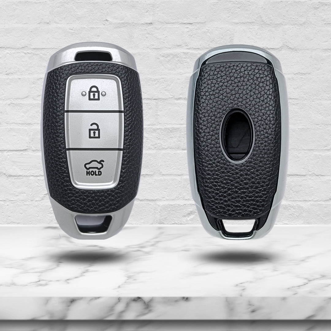 Hyundai TPU Leather Key Cover with Keychain. (Type 2)