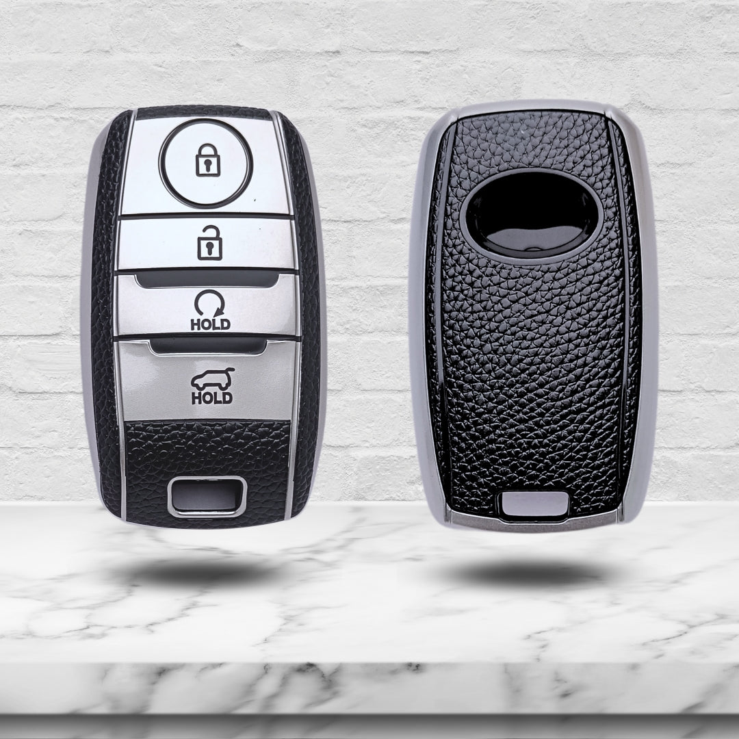 Kia TPU Leather Key Cover with Keychain. (Type 1)