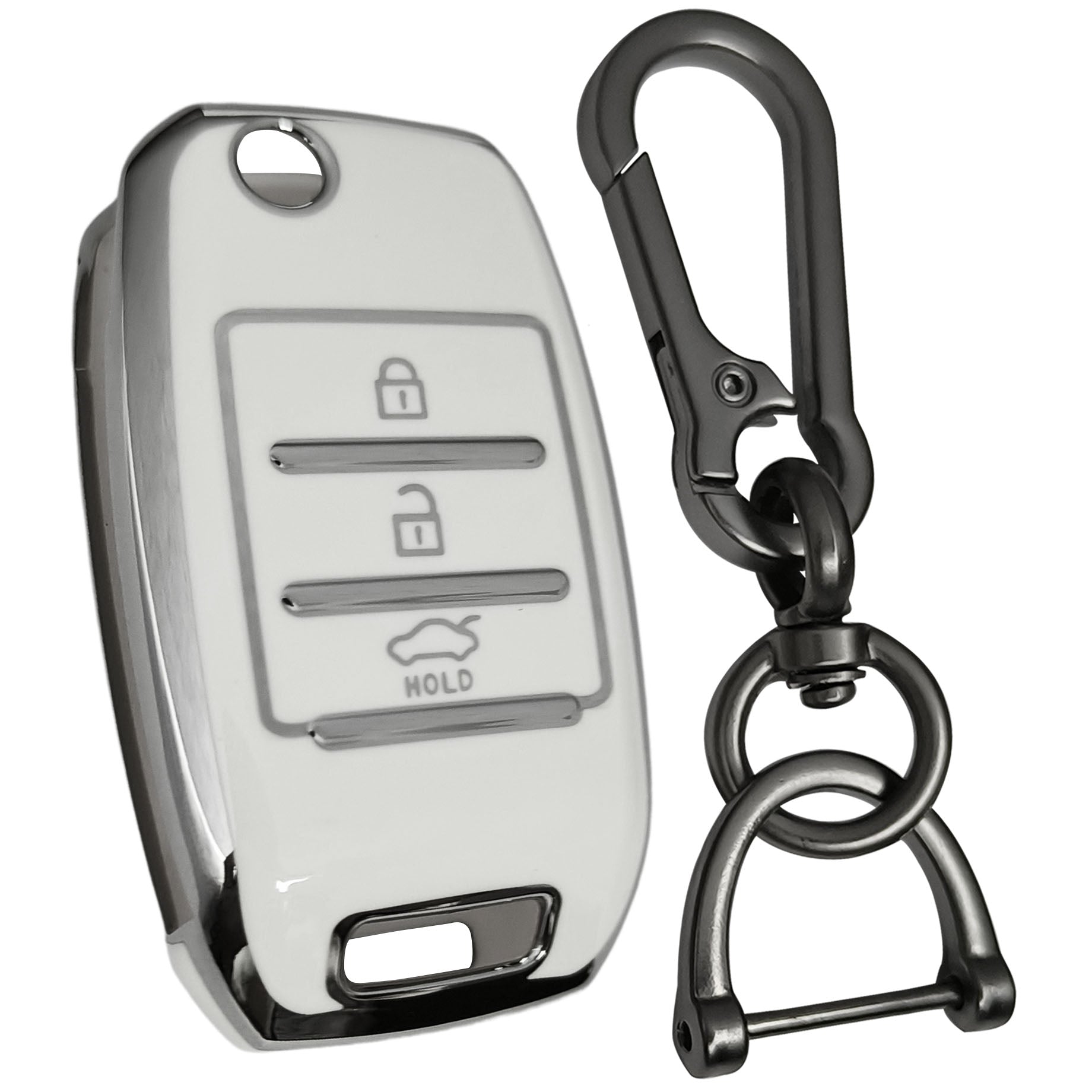 kia seltos sonet tpu white silver keycover case keychain