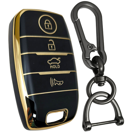 kia seltos sonet carens carnival 4 button smart tpu black gold key cover case accessories keychain