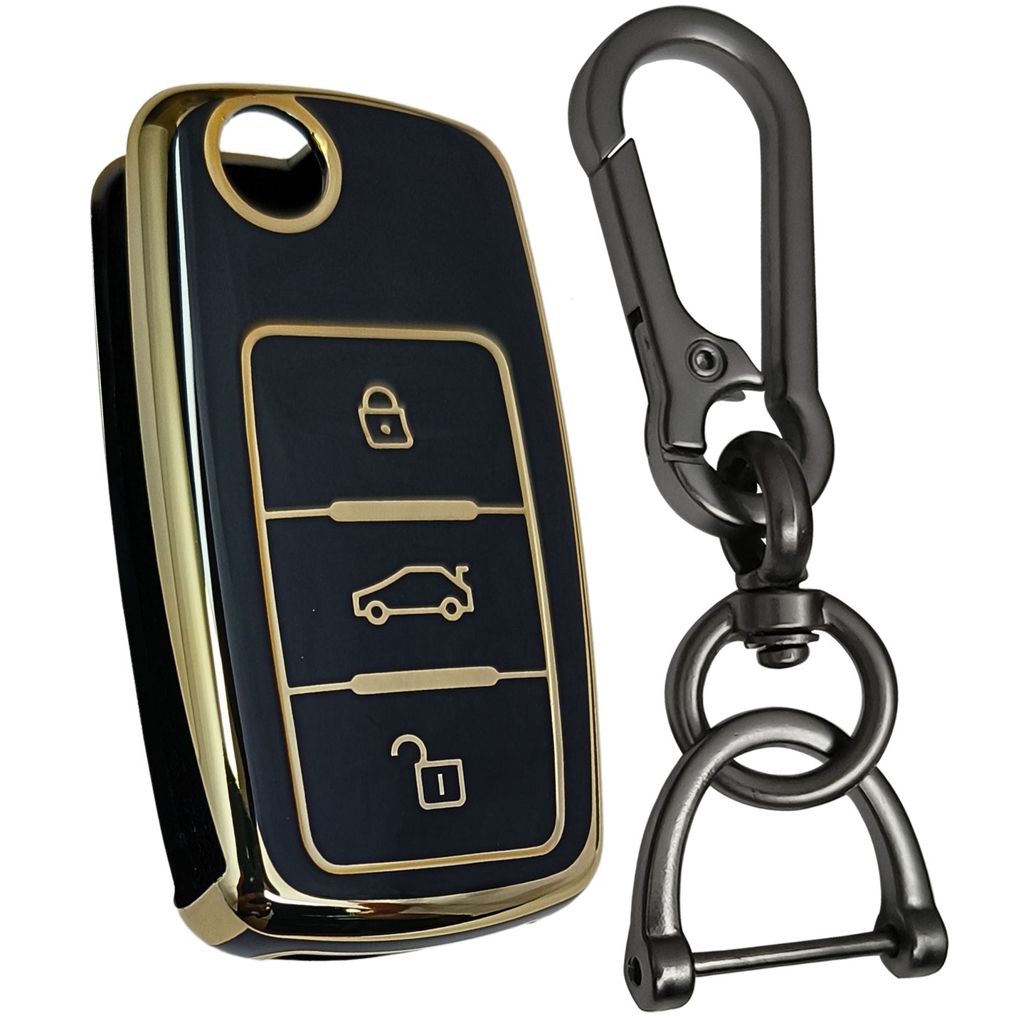 skoda octavia laura fabia 3 button flip key tpu black gold key cover case accessories keychain