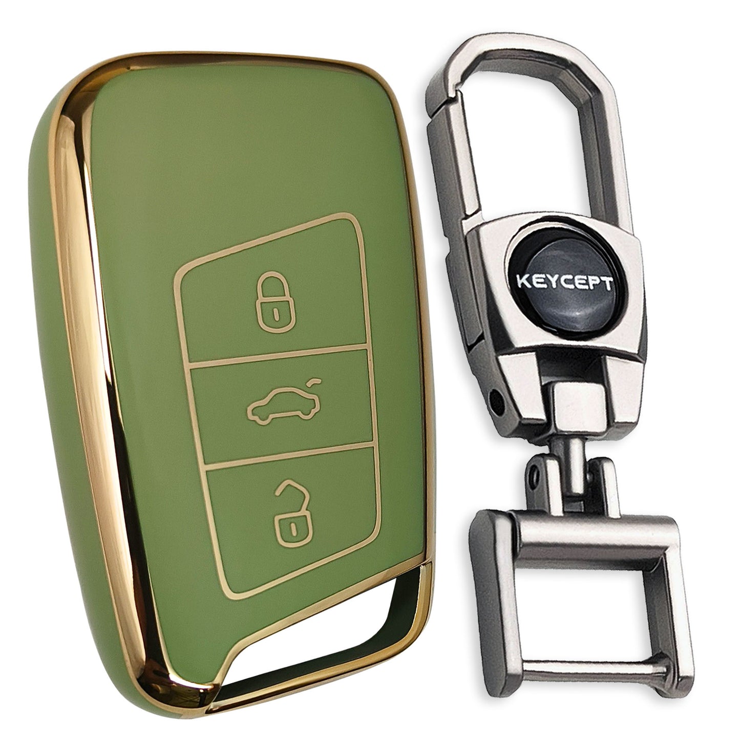 Skoda/Volkswagen Gold Line TPU Key Cover with Keychain (Type 2)