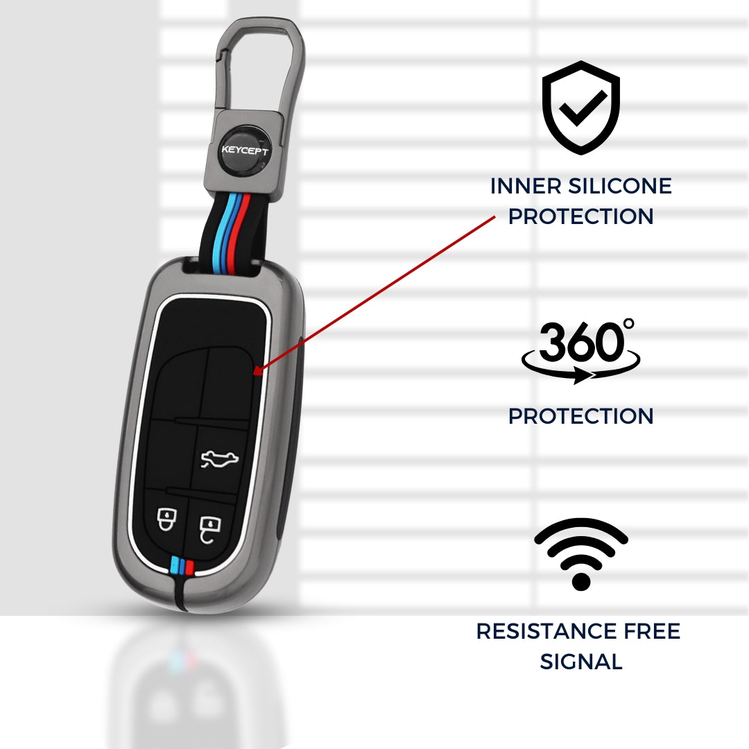 Keycept Metal Alloy Car Key Cover for Jeep Meridian, Compass, Trailhawk 3 Button Smart Key with keychain (Type M1)