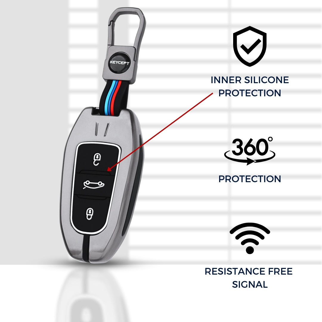 Keycept Metal Alloy Car Key Cover for Citroen C5 Aircross 3 Button Smart Key with keychain (Type M1)