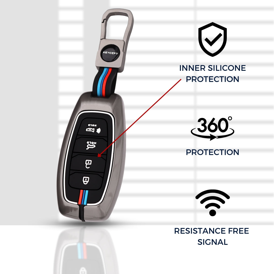 Hyundai Metal Alloy Key Cover with Keychain (Type M1)