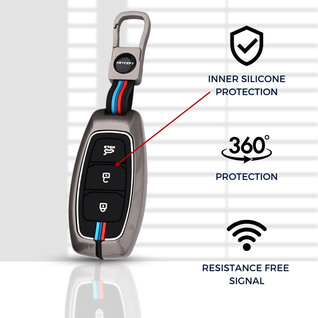 Hyundai Metal Alloy Key Cover with Keychain (Type M1)