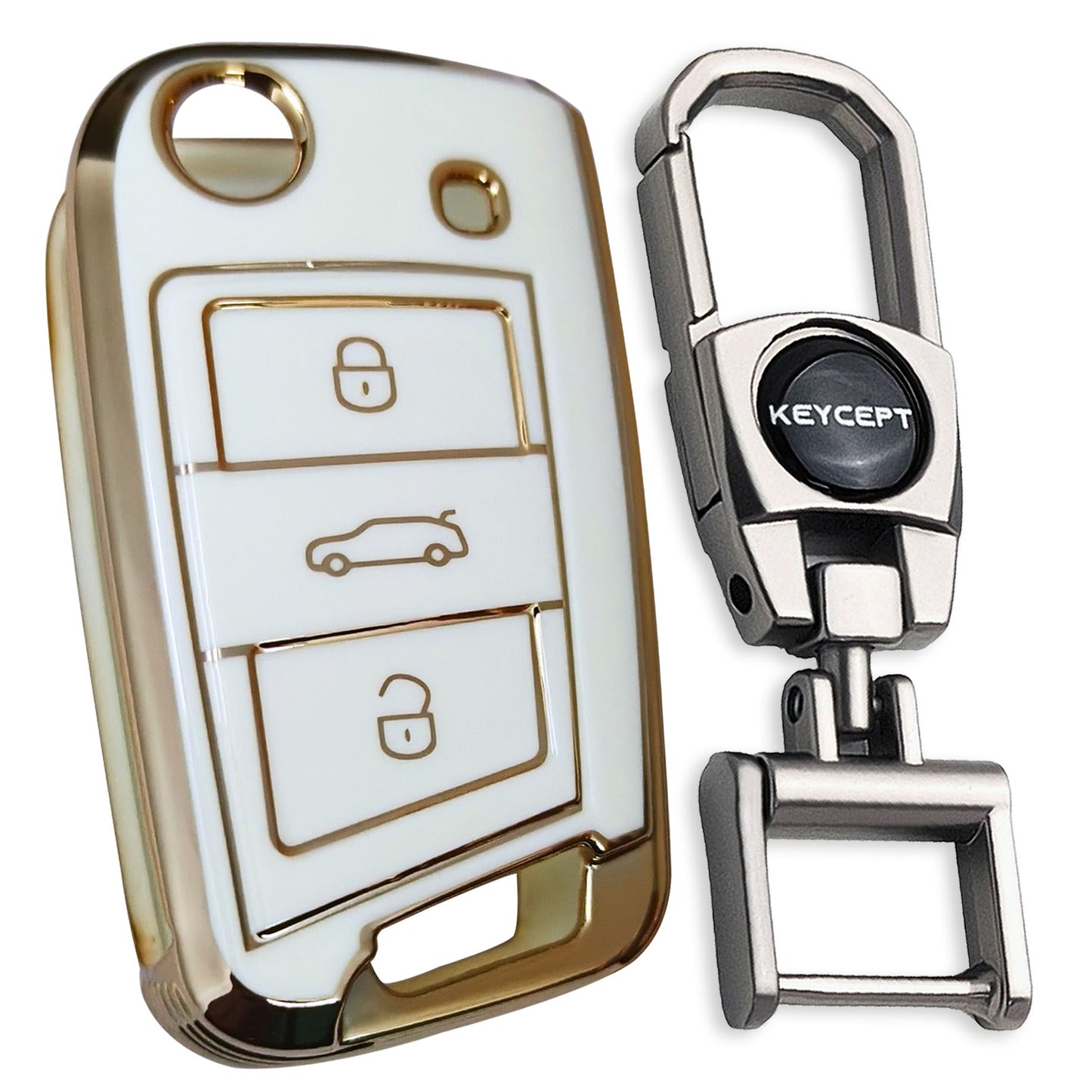 Skoda/Volkswagen Gold Line TPU Key Cover with Keychain (Type 2)