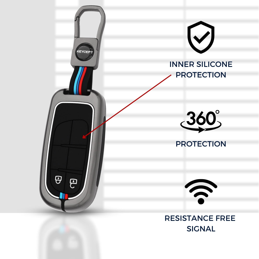 Keycept Metal Alloy Car Key Cover for Jeep Meridian, Compass, Trailhawk, 2 Button Smart Key with keychain (Type M1)