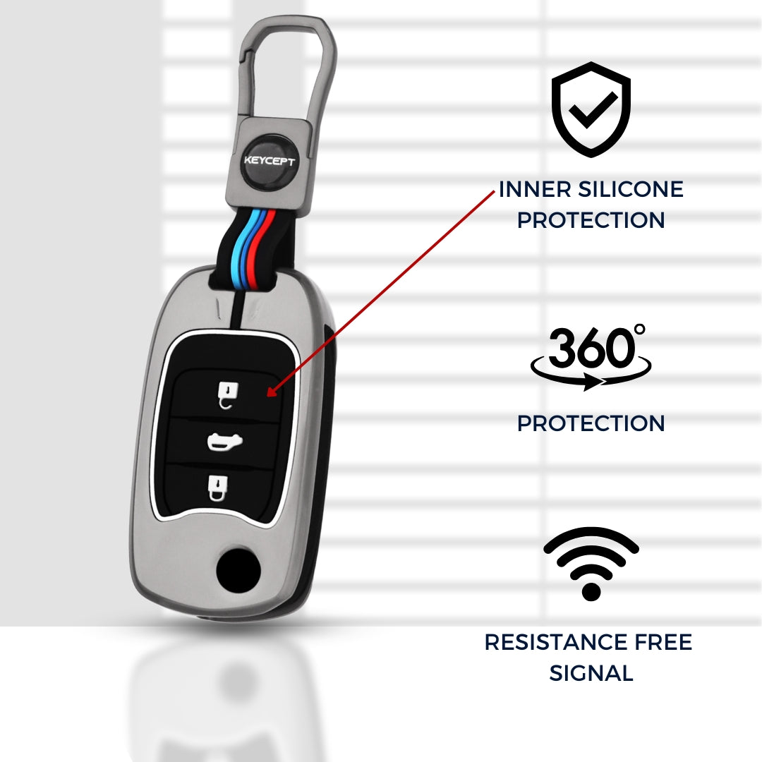 Keycept Metal Alloy Car Key Cover for MG Hector 3 Button Flip Key with keychain (Type M1)
