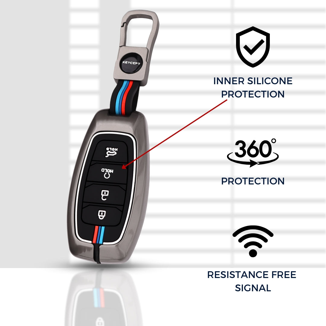 Hyundai Metal Alloy Key Cover with Keychain (Type M1)